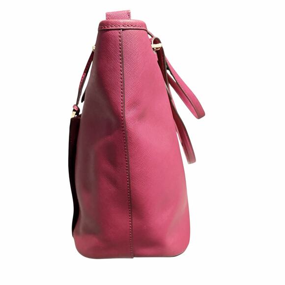 Michael Kors Jet Set Saffiano Leather Tote Burgundy Red MK Charm Shoulder Bag - Picture 4 of 12